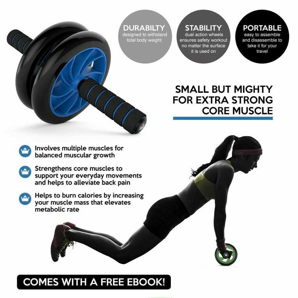 Ab Roller Dual-Wheel Core Trainer Non-Slip Abdominal Fitness Exercise Tool Gym