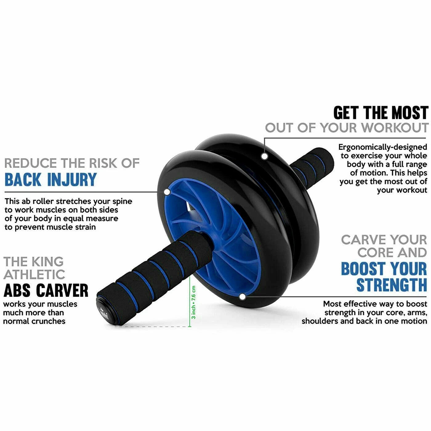 Ab Roller Dual-Wheel Core Trainer Non-Slip Abdominal Fitness Exercise Tool Gym